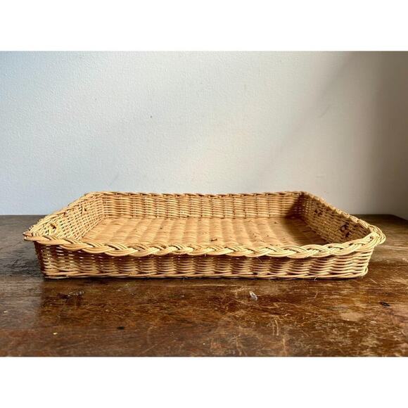 Vintage Wicker Rectangular Serving Tray with Handles | Cottagecore - Picture 3 of 8